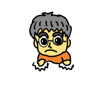 机をたたいている自画像